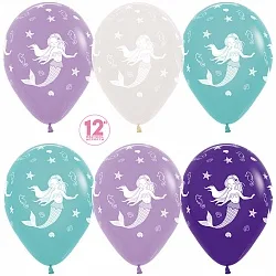 S 12"/30см Русалочка, Ассорти, Пастель, 5 ст./50 шт.(Колумбия)