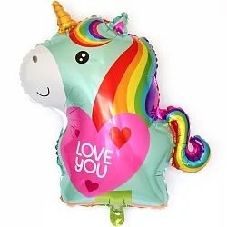 F 31"/79см Единорог с сердечком Бирюзовый, 1 шт.(Китай)