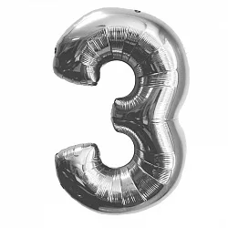 F 40"/102см Цифра "3", Серебро, в упаковке, 1 шт. (Китай)