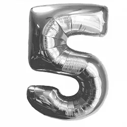 F 40"/102см Цифра "5", Серебро, в упаковке, 1 шт. (Китай)