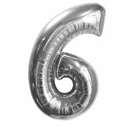 F 40"/102см Цифра "6", Серебро, в упаковке, 1 шт. (Китай)