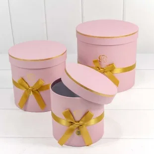 Набор коробок Цилиндр, Золотая роза, Розовый, 17*17*18 см, 3 шт.
