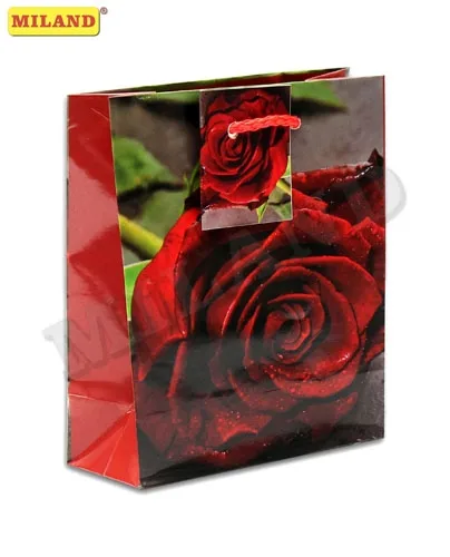 Пакет подарочный Бордовая роза (S) 11,5 х 14,5 х 6