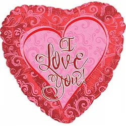 С 18"/46см Сердце, Я люблю тебя (Кружевное сердце), Красный, 1 шт. (США)