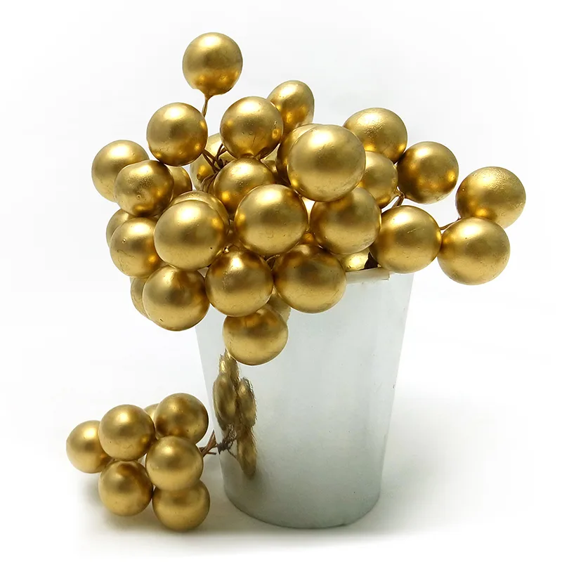 Набор Ягодки искуственные Золотые 2 см (6 скруток по 8 шт.) 48 шт./(Китай)