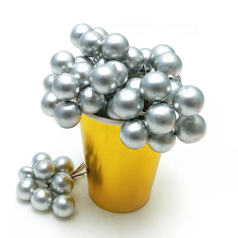 Набор Ягодки искуственные Серебряные 2 см (6 скруток по 8 шт.) 48 шт./(Китай)