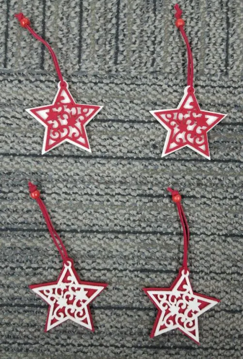 Елочные украшения из фетра "Звезда" Красный-Молочный, 8 см/набор 4 шт./(Китай)