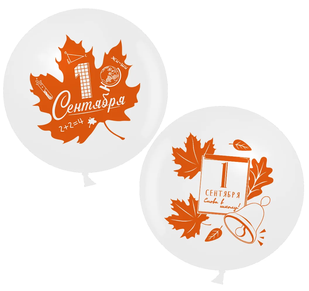 К 24"/61см 1 Сентября (кленовый лист), Белый, пастель, 2 ст, 1 шт.(Китай)