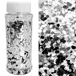 Конфетти фольга, Шестиугольники, Серебро,90 гр., в банке