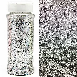 Конфетти фольга, Шестиугольники, Серебро голография, микро,90 гр., в банке