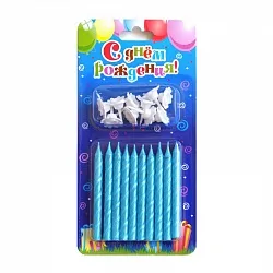 Свечи Голубой неон, 6 см, 10 шт.