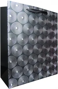 Пакет подарочный, Текстура кругов, Черный, Металлик, 32*26*12 см, 1 шт.