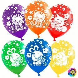 ВВ 12''/30 см "Зверята", Ассорти, пастель, 5 ст, 100 шт.(Малайзия)