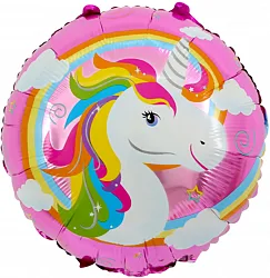 F 18"/46см Круг, Радужный единорог/1 шт./(Китай)