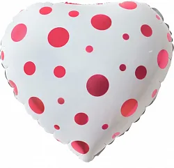 F 18"/46см Сердце, Розовые точки, Белый/1 шт./(Китай)
