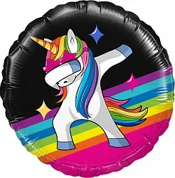 Р 18"/46см Круг, Танцующий единорог, Черный, 1 шт.(Россия)