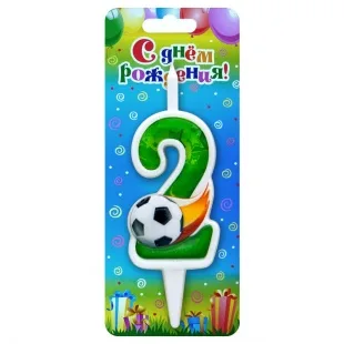 Свеча Цифра, 2 Футбольный мяч, 10 см, 1 шт.