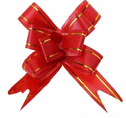 Бант Бабочка с золотой полосой Красный (10 см), 10 шт.