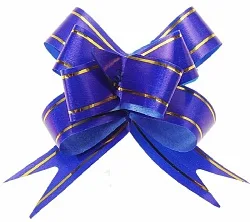 Бант Бабочка с золотой полосой Синий (11 см), 10 шт.