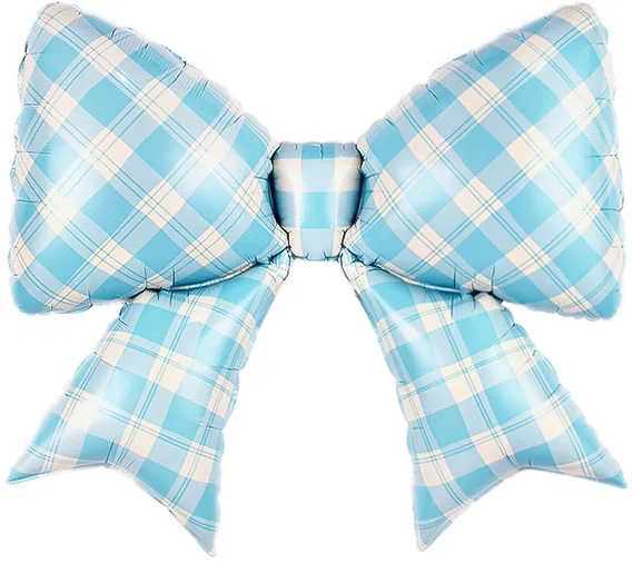 F 38"/97см Бант, Клетка Виши, Голубой, Сатин, 1 шт. в уп.(Китай)