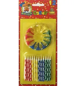 Свечи для торта с цветным узором 12 шт с подставками