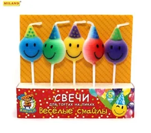 Свечи на пиках "Веселые смайлы " 5 шт