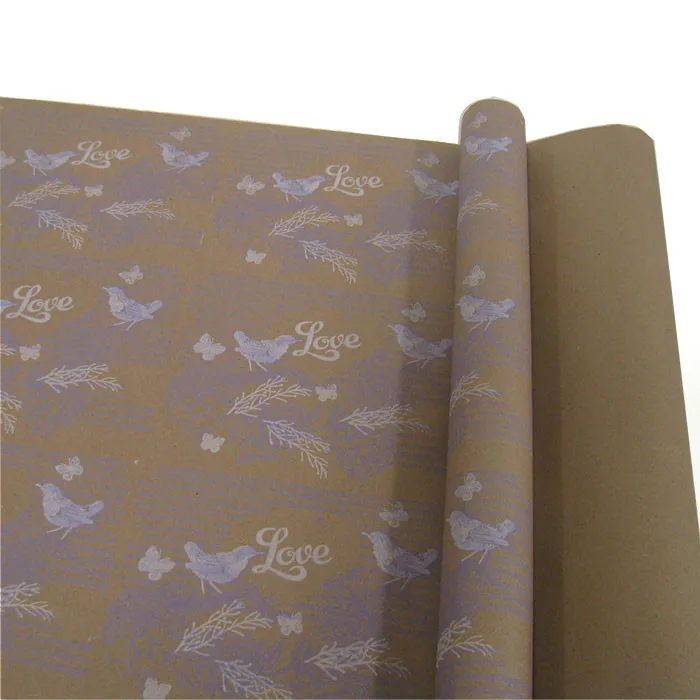 Крафт-бумага упаковочная "Винтажная птичка" на коричневом / рулон 70 см*9м, 70 гр/м.кв