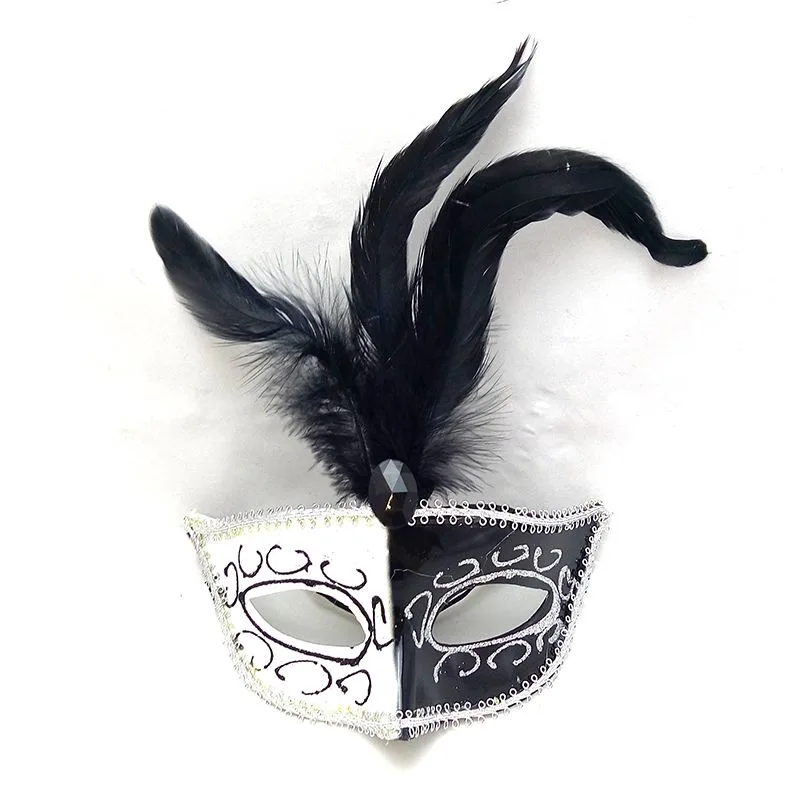 Маска венецианская "Инь-Янь" С черными перьями (Китай)