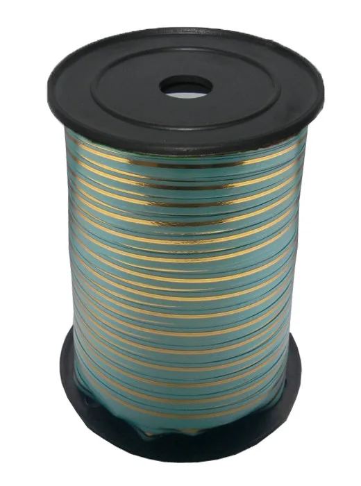 Лента с Золотой полоской бобина 0,5 см / 250 м Бирюзовая (Россия)