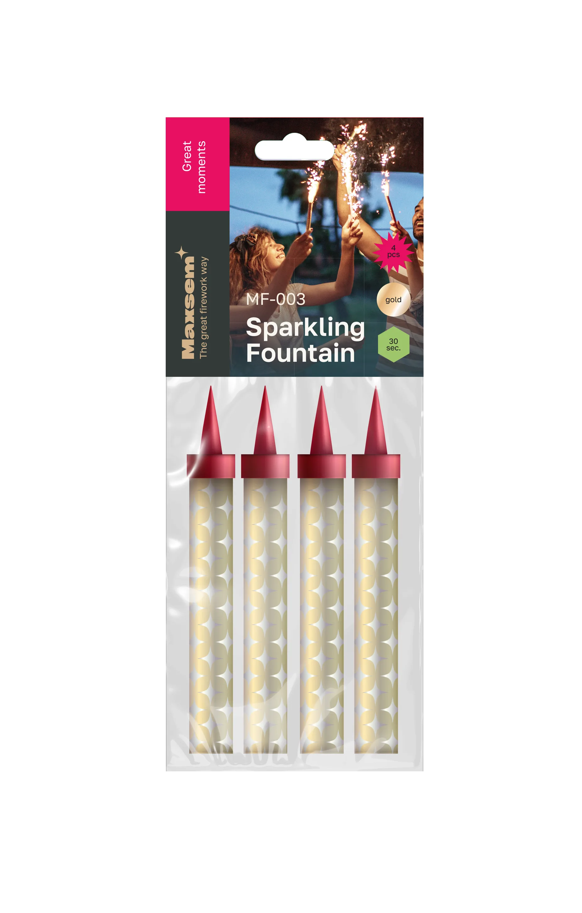 Свеча Фонтан для торта, 30 сек, Золото, 10 см, 4 шт.