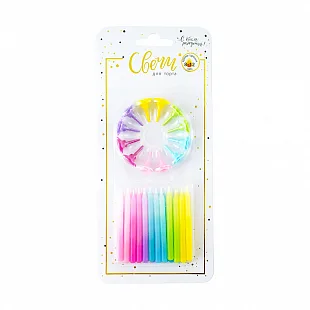 Свечи тортовые классические "Градиент" (Ассорти) с держателями , 6 см, 24 шт.