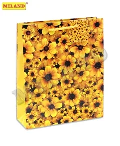 ОПТИМА Пакет подарочный ламинированный Желтые цветы(М) 12 х 15 х 9