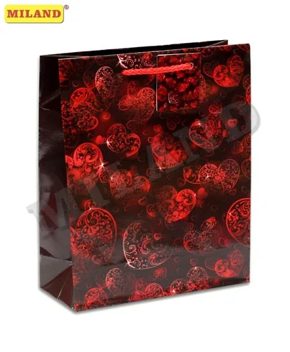 ОПТИМА Пакет подарочный ламинированный Ажурные сердца(М) 12 х 15 х 9