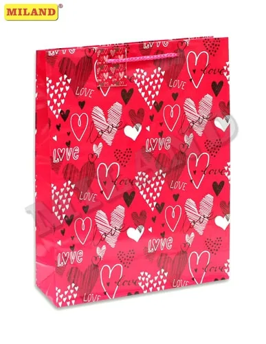ОПТИМА Пакет подарочный ламинированный Романтичные сердечки (L) 26.4х32.7х8