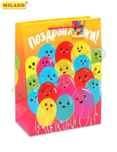 ОПТИМА Пакет подарочный Веселые воздушные шары (L) 26.40 х 32.70 х 13.60