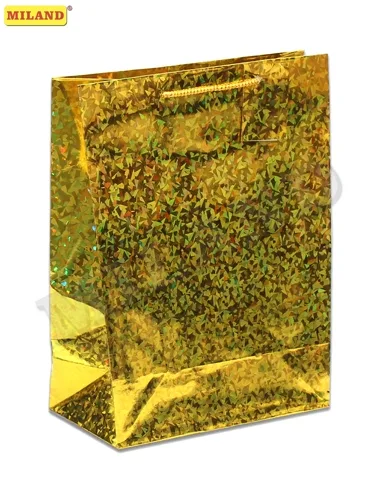 Пакет подарочный  Золотые крупные точки (L-голография) 26 х 33 х 14