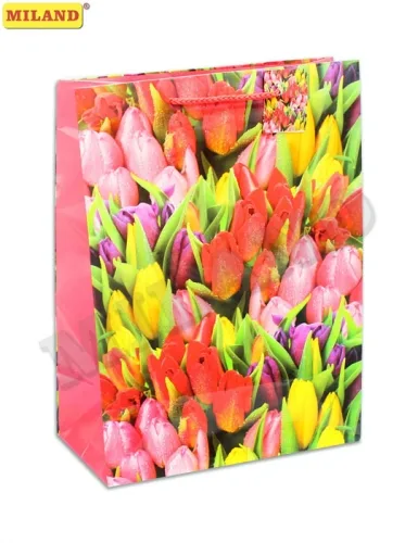 Пакет подарочный Разноцветные тюльпаны (L) 26 х 33 х 14