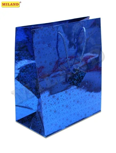 Пакет подарочный Синие звезды (L-голография) 26 х 33 х 14