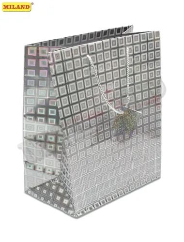 Пакет подарочный Серебристые ромбы (L-голография) 26 х 33 х 14