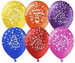 К 12"/30см С Днем рождения (торт и свечи), Ассорти, Пастель, 5 ст./50 шт./ (Китай)