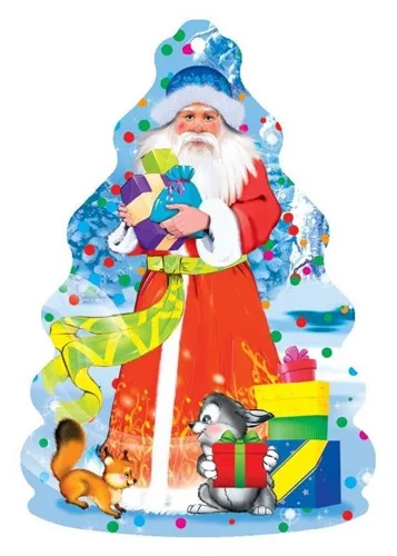 Мини открытка Дед Мороз в синей шапке 112х83  (20 шт.)