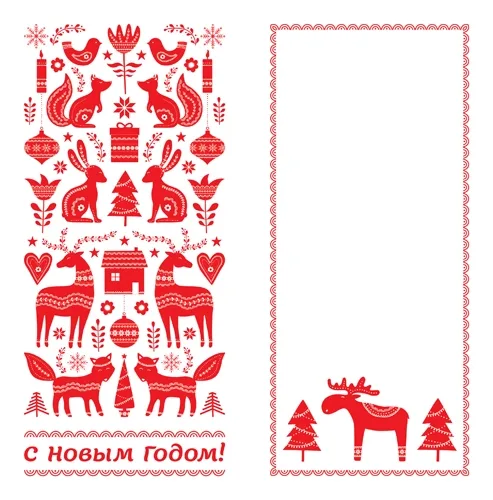 Открытка евро С Новым годом! белый/красный (10 шт.)