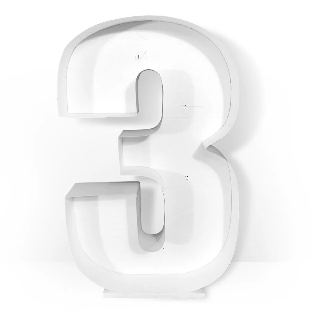 Каркас для аэромозаики, Цифра, 3, Белый, 120 см, 1 шт.