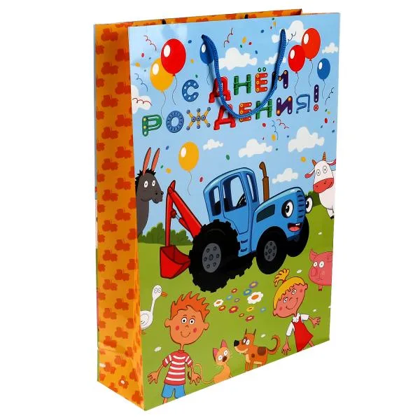 Пакет подарочный, Синий трактор, Чудо Праздник, 32*26*14 см, 1 шт.