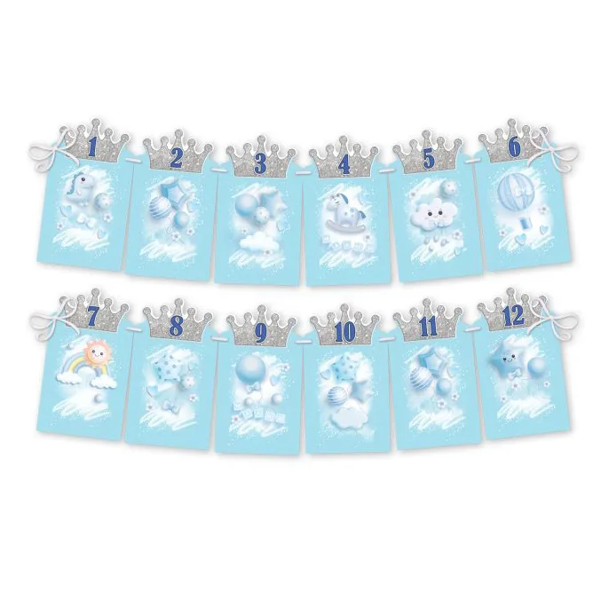 Гирлянда на ленте "Первый годик" с прорезями для фото. голубой 2,5 м.