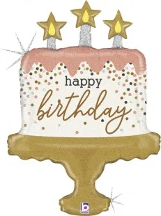 G 33"/84 см Торт на День Рождения (яркие свечи и конфетти), Голография, 1 шт.  (Италия)