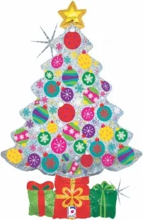 G 39"/99см  Новогодняя елочка и подарки, Серебро, 1 шт. (Италия)