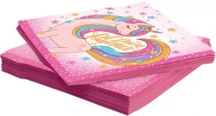 Салфетки, Волшебный единорог, С Днем Рождения!, Розовый, 33*33 см, 20 шт.