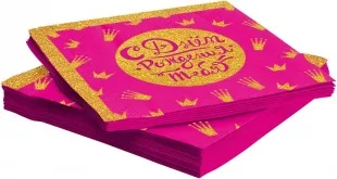 Салфетки, С Днем Рождения! (корона для принцессы), Розовый, 33*33 см, 20 шт.