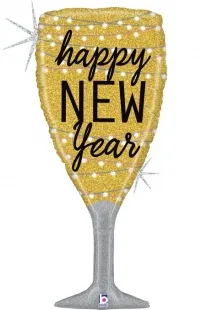 G 37"/94 см Бокал, Новогоднее шампанское, Золото, Голография, 1 шт. . (Италия)